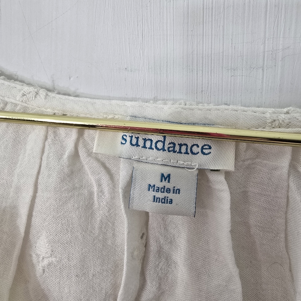 Sundance Embroidered Eyelet Blouse Peter Pan Collar Half Button Long Sleeve M - Picture 10 of 12
